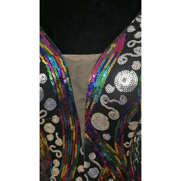 Miss Ord V-Neck Flared Sleeve Multicolor Shimmering Sequin Mini Dress HOCO Small - Picture 3 of 9